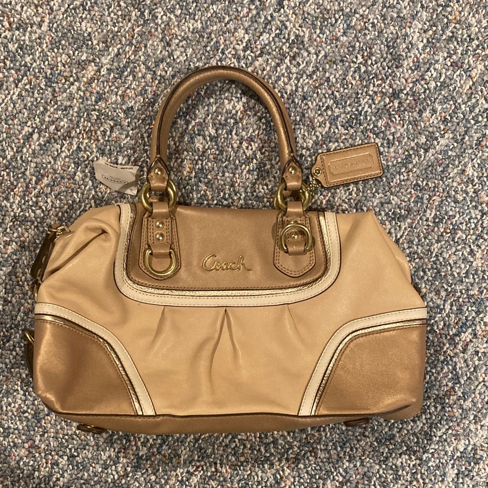 Coach Tan & Gold Leather Purse